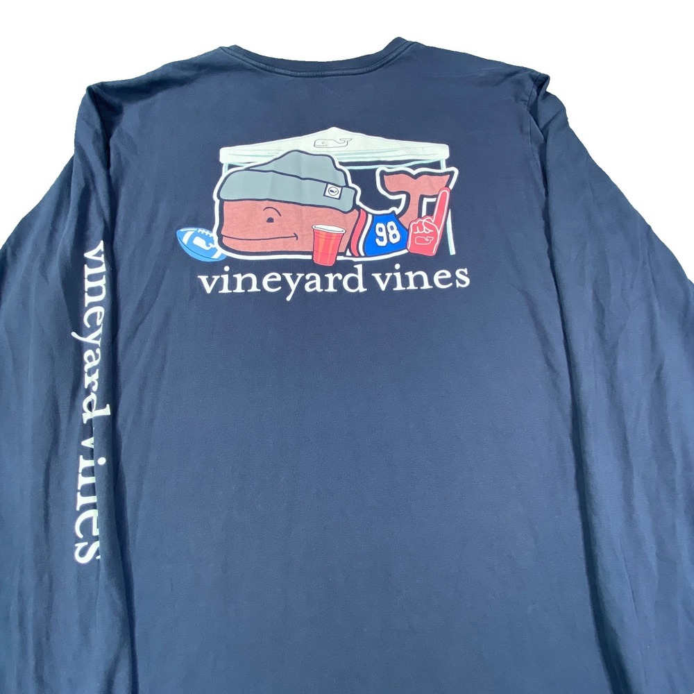 Vineyard Vines Shirt Mens XL Long Sleeve Graphic Tee Blue Whale Football Coastal